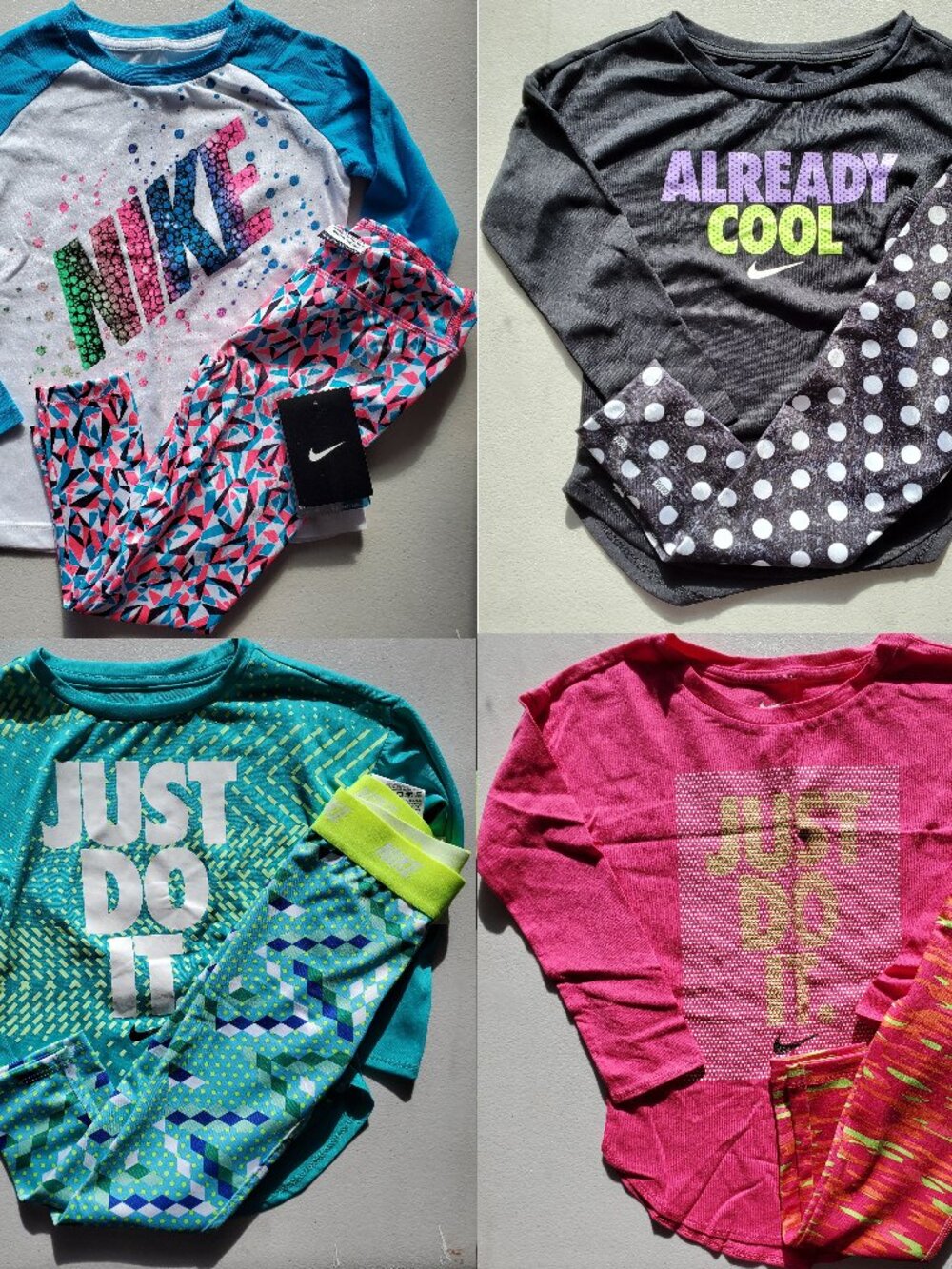 8pc Nike Girls Size 4 Dri-fit Leggings w/ Long Sleeve tops ~ Winter Fall NEW